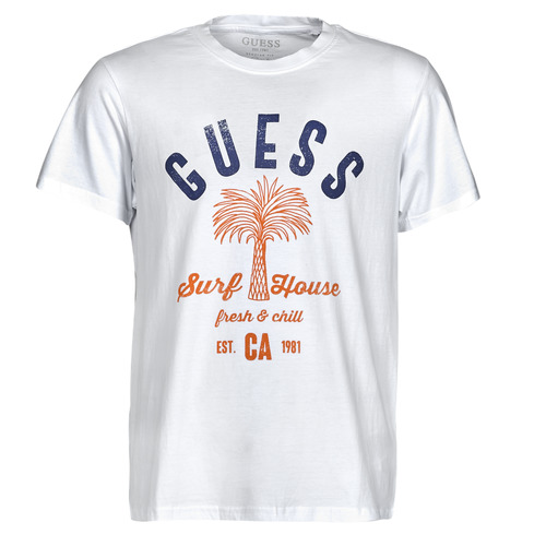 Vêtements Homme T-shirts manches courtes Guess SURF HOUSE CN SS TEE Blanc / Bleu / Marine