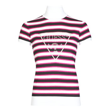 Vêtements Femme T-shirts manches courtes Guess GERALDE TURTLE NECK Noir / Blanc