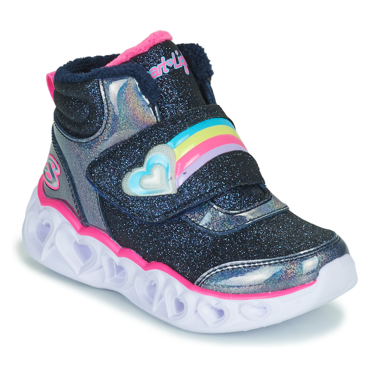 Chaussures Fille Baskets montantes Skechers HEART LIGHTS Marine / LED