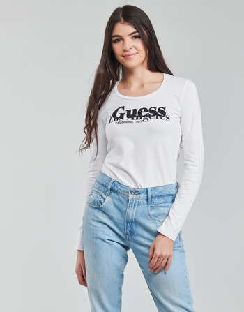 Vêtements Femme T-shirts manches longues Guess LS CN ASTRELLE TEE Blanc