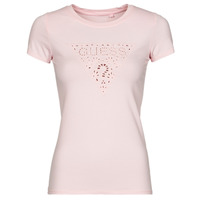 Vêtements Femme T-shirts manches courtes Guess SS EYELET FLORAL LOGO R3 Rose