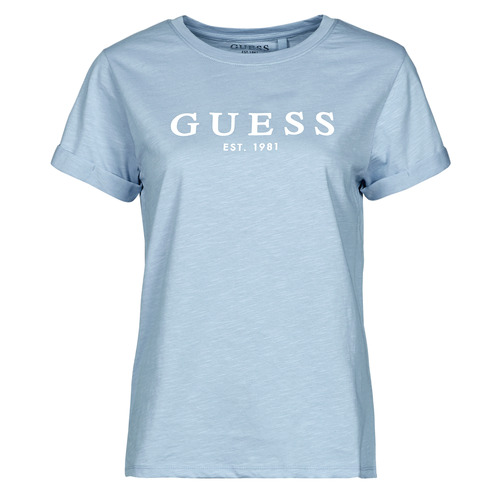 Vêtements Femme T-shirts manches courtes Guess ES SS GUESS 1981 ROLL CUFF TEE Bleu