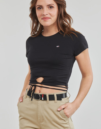 Tommy Jeans TJW CROP STRAP RIB FRONT KNOT SS Noir