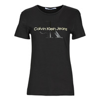 Vêtements Femme T-shirts manches courtes Calvin Klein Jeans GLOSSY MONOGRAM SLIM TEE Noir