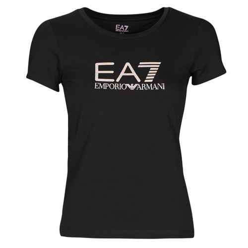 Vêtements Femme T-shirts manches courtes Emporio Armani EA7 8NTT66 Noir / Logo Irisé Arc En Ciel