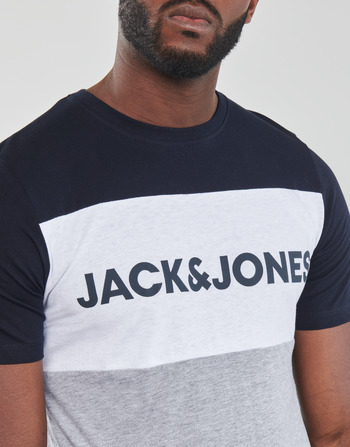 Jack & Jones JJELOGO BLOCKING TEE Marine / Gris / Blanc