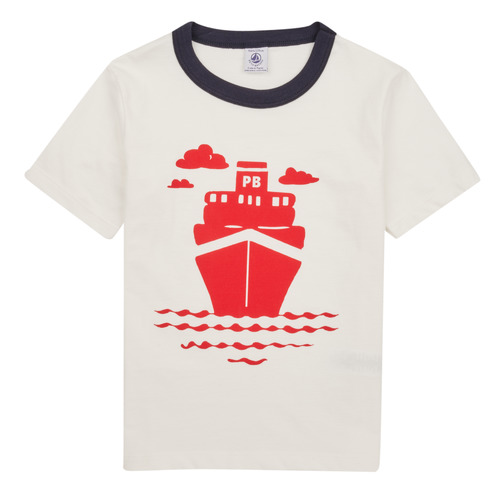 Vêtements Garçon T-shirts manches courtes Petit Bateau FOXY Blanc / Marine / Rouge