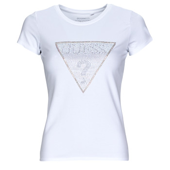 Vêtements Femme T-shirts manches courtes Guess SS TRIANGLE CRYSTAL LOGO R4 Blanc