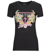 Vêtements Femme T-shirts manches courtes Guess SS CN TRIANGLE FLOWERS TEE Noir