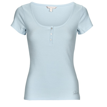 Vêtements Femme T-shirts manches courtes Guess SS KARLEE JEWEL BTN HENLEY Bleu ciel