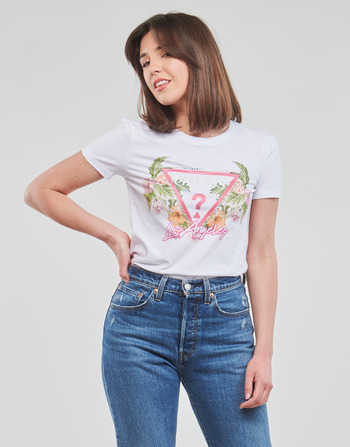 Guess SS CN TRIANGLE FLOWERS TEE Blanc