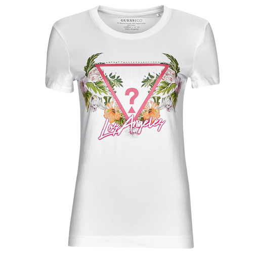 Vêtements Femme T-shirts manches courtes Guess SS CN TRIANGLE FLOWERS TEE Blanc