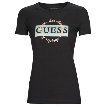 Vêtements Femme T-shirts manches courtes Guess SS CN ROUND LOGO TEE Noir