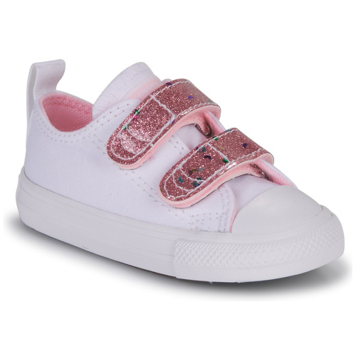 Chaussures Fille Baskets basses Converse CHUCK TAYLOR ALL STAR 2V EASY-ON GLITTER STRAP OX Blanc / Rose