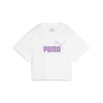 Vêtements Fille T-shirts manches courtes Puma GRILS LOGO CROPPED TEE Blanc