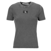 Vêtements Femme T-shirts manches courtes Calvin Klein Jeans LABEL WASHED RIB SLIM TEE Gris