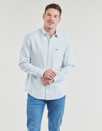 Vêtements Homme Chemises manches longues Tommy Jeans TJM REG OXFORD STRIPESHIRT Blanc / Bleu