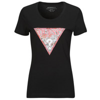 Vêtements Femme T-shirts manches courtes Guess RN SATIN TRIANGLE Noir