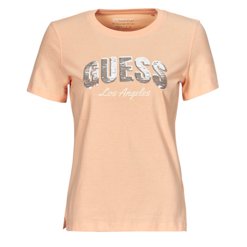 Vêtements Femme T-shirts manches courtes Guess SEQUINS LOGO TEE Rose