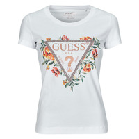 Vêtements Femme T-shirts manches courtes Guess TRIANGLE FLOWERS Blanc